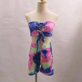 Women's Wear 2023 Summer Fashion Tie-Dye Printed Sexual Lace Shorts Suit-Outfit