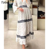 French White Dress Cotton Embroidered V-neck Elegant Ladies Dress Ruffle Hem Chic Autumn Dress Retro Luxury Brand
