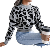 Real Autumn And Winter Casual Leopard Print Waist Knitted Umbilly Sweater Women's