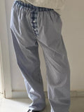 Womens Casual Cleanfit Striped Pants Elastic Low Waist Striped/Plaid Loose Aesthetic Trousers Streetwear with Pockets-Outfit