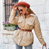 Simplee Elegant pattern button pocket women short coat winter Office lady long sleeves lapel loose parkas Female solid warm