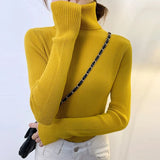 Women Pullover Turtleneck Sweater Autumn 2022 Long Sleeve Elastic Korean Simple Basic Jumper Pull Femme Solid Color Tops