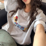 T-shirt Embroidered Dog Cute Short Sleeve Grey T-shirts Women Tops Summer Round Neck Loose Causal Top Women Clothing-Outfit