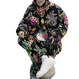 Northeast Big Flower Coat Suit Male Winter Lovers Large Size Cotton-Padded Clothes Pants China-Fashion Retro Coat Peony Flower Net Red Cotton Clothes-Outfit