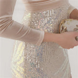 Winter Elegant Velvet With Sequins Deep V Neck Long Sleeve Slit Cocktail Eevening