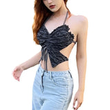 Toloer Summer New Women's Hot Girl Pleated Do Old Butterfly Modeling Tie Hanging Neck Small Vest-Outfit