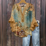 Creative Flower Element 3D Printed Casual Trend V-Necked Lace