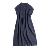 Literary And Art Small Collar Falling Shoulder Sleeve Shirt Skirt Short Sleeve Casual Dress Sleeveless