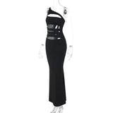 Black One Shoulder Slit Design Maxi Dress-Outfit