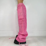 Overalls Summer New Dopamine Pink Thread Spliced Trousers Women's Loose Casual Woven Trousers-Outfit