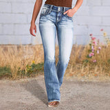 Women's High-Waisted Elastic Water Wash Simple Long Jeans Women's