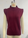 Toloer New Women's Solid Color Half High Neck Sleeveless Vest Fashion Simple Knit Loose-Outfit