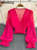 New Floral Chiffon Blouse Female Slim and Versatile Square Neck Stretch Blusa Slim Short Puff Sleeve Shirt