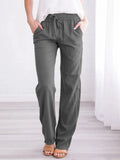 Temperament Commute Solid Color Cotton Linen Drawstring Loose Casual Wide-leg