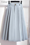 Fashion 2023 Summer Skirts Women Korean Style High Waist Mid Calf Elegant Button Long Maxi Skirts Female School