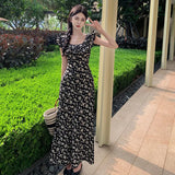 Toloer Black Dress Female Spring And Summer Long Flounce