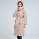 Medium-Long Hooded Warm Cotton-Padded Jacket 2024 New Winter Korean Version Of The Waist Show Thin Pure Color Cotton-Padded Coat Mother Coat-Outfit