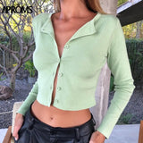 Aproms Candy Color Ribbed Knitted Cardigan Women Autumn Winter Long Sleeve Basic Cropped Sweaters Female Casual Short Jumper