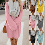 Autumn And Winter 2023 Ebaywish Hot Style Women's Long Sleeve Round Collar Loose Plush Dress-Outfit