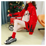 Women's Knitting Turtleneck Warm Pullovers Kawaii Sweater Thickened Loose Casual Streetwear Clothes Christmas