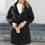 Large Size Women's Hooded And Velvet Windbreaker Long Coat Spring And Autumn New Storm Coat Women-Outfit