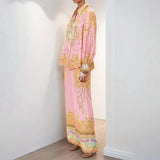 Women's Long-Sleeved Pink Printed Shirt Trousers Casual Fashion Suit Women