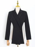 Toloer Fashion Brand Cross Design Sense Small Suit 2024 New Fashion Waist Long Back Short Black Coat Female-Outfit