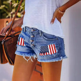 Spring And Summer Leisure Hole Printing Espresso Denim Straight Shorts