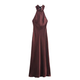 Women's Clothing 2025 Spring Festive Dress Hanging Neck Collar Silk Texture Dew Back