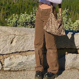 Corduroy Plain Casual Straight Pants-Outfit