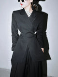 Toloer Fashion Brand Cross Design Sense Small Suit 2024 New Fashion Waist Long Back Short Black Coat Female-Outfit