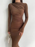 Women Slash Neck Slim Fit Sheath Sexy Long Dresses Full Sleeve Hip Wrap Splice Gown Vestidos Pleated High Waist 2024-Outfit