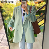 Chic Loose Light Green Women Blazer Summer One Button Female Suit Jacket Full Sleeve Outwear blaser femme
