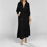Toloer 2024 New Temperament Female Commuter Belt Solid Color Waist Long Sleeve Irregular Shirt Dress