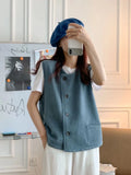 Spring And Autumn Dress New Single-Breasted Sleeveless Shoulder Vest For Women Fashionable Loose And Thin Knitted Vest Girls-Outfit