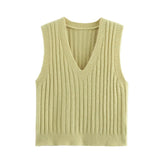 Style Knitted Sweater Vest Women Lazy Brown Spring Dress New Folded Cloth