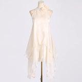 2025 New Fashion Sweet Wind Flowers Hanging Neck Design Sleeveless Irregularity Of The Dress