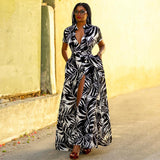 Summer New Fashion Print Short-Sleeved With Open Shirt Flip-Neck Dress