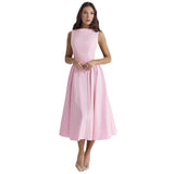 Spring-Summer Women's New Round Collar Bareback Solid Color High Fashion Dress