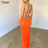 Sexy Sling Strap Vertical Fold Backless Long Dress for Women Sexy Slim Elegant Party Dresses Summer Club Birthday