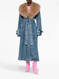 Toloer Spring New Fashion Temperament Can Be Removed Wool Collar Design Sense Waist Show Thin Denim Trench Coat Female Long Coat-Outfit