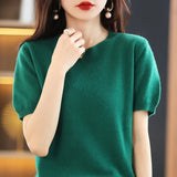 Toloer Spring Knit Sweater Women's T-Shirt Sweater Women's Short Sleeve V Collar Women Bottom Sweater Woolen Sweater Batch Hair-Outfit