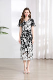 Banquet Famous Wind V-Neck Short-Sleeved Body-Brace Three-Dimensional Flower Lace Dress 2025