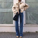 PUWD Casual Woman Beige Loose Knitted Fleece Shirt Coat 2021 Spring Fashion Ladies Oversized Outwear Female Oversized