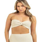 Toloer Women's New Solid Color Sling Twist Knit Short Tight Strapless Back Knit Women-Outfit