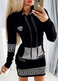 Winter Fashion Black Rhinestone Long Sleeve With Hood
