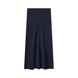 New Fashion Temperament Silk Hyssy Texture Simple Straight Fan Flute Skirt