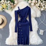 Shoulder Strap Dress Women Sexy Fashion Split Bodycon Dress Autumn Winter Elegant Off Shoulde Elastic Knitter