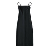 Summer New Hot Girl Sexy Fashion Flat Mouth Word Shoulder Solid Color Slim Forked Dress Woman-Outfit