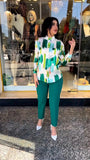 2023 Two Piece Set Womens Turn Down Collar Pant Sets Loose Print Long Sleeves Shirt Pencil Trousers Office Lady-Outfit